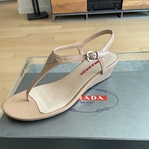 Prada Demi Wedge Sandal-nude patent leather